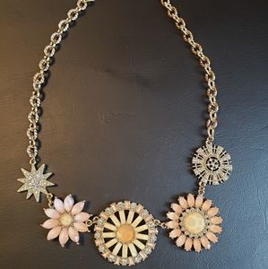 Pink yellow and gold with crystal flower Statement Necklace